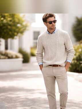 Cream Cable Men's Knit Sweater, M EUC